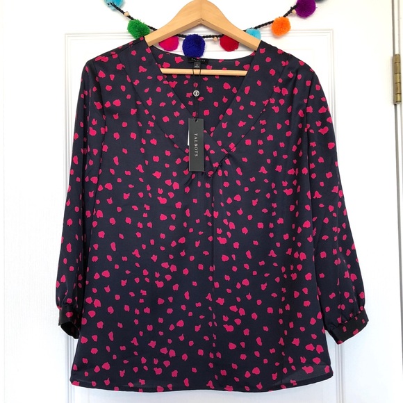 Talbots Tops - Talbots NWT Hot Pink & Navy V-Neck Blouse
